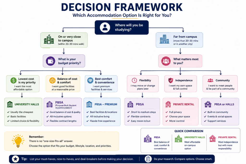 Flowchart for choosing between PBSA and private rental accommodation