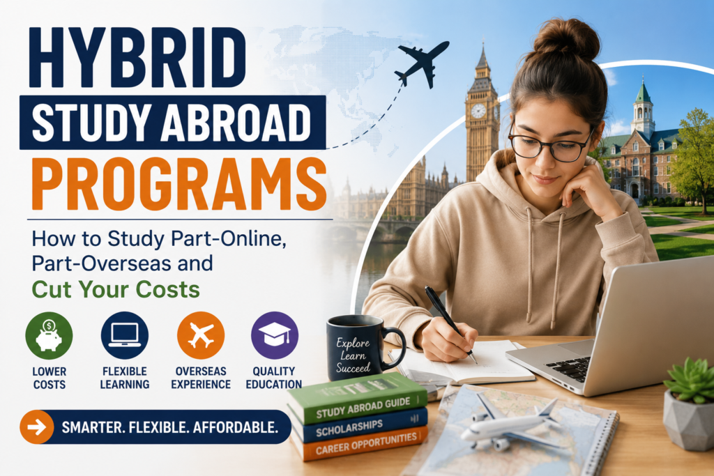 Breakdown of hybrid study abroad program costs including tuition, living expenses, and visa fees.